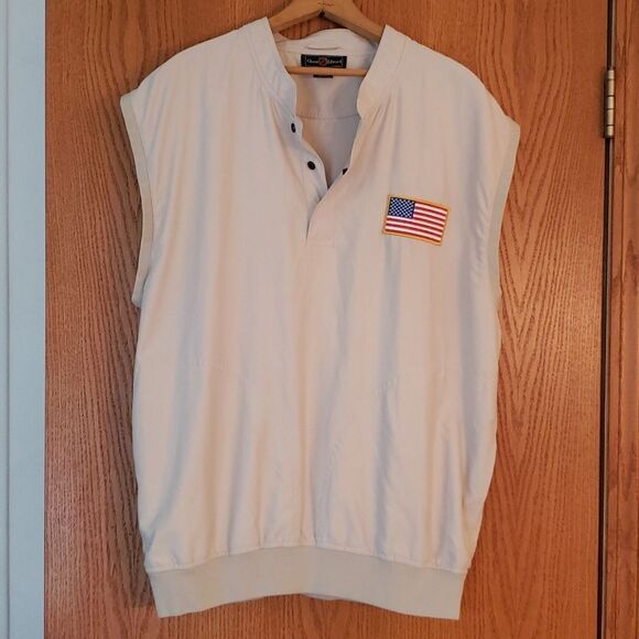 Chase Edward Cream Colored Golf Vest with American Flag Patch on Chest Sz L - Picture 1 of 6